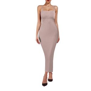 ❤️ New Tan Beige Bodycon Bandage Midi Ankle Dress